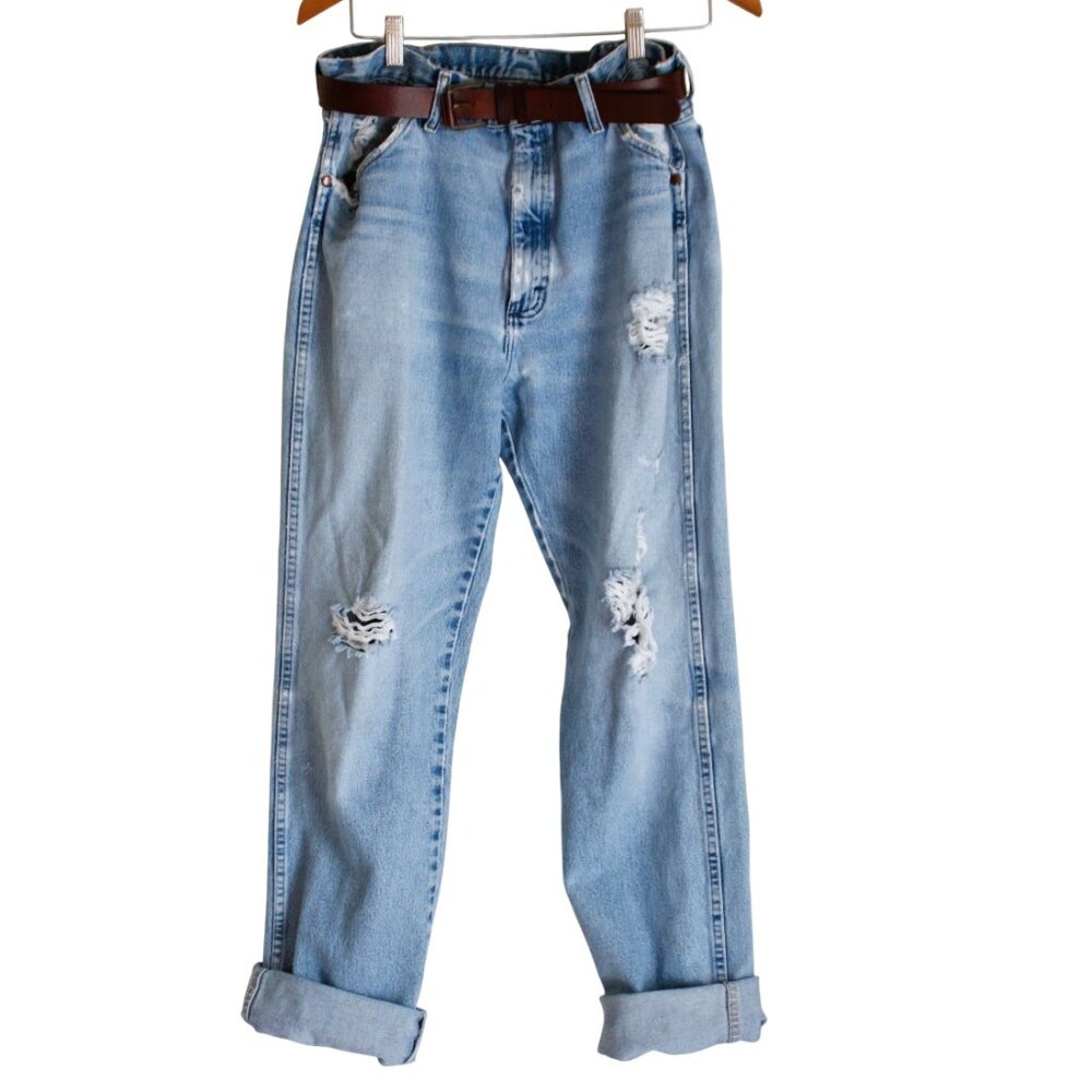 Wrangler Boyfriend Jeans 36x34 Organic Distressed Ripped Worn Blue Denim Destroy